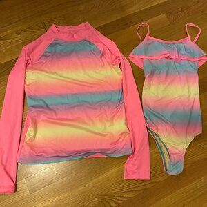 Like New Lands End Bathing Suit and LS Rash Guard both Girls Size 14